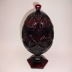 2 Pc Luminarc Cristal D'Arques Durand Antique Ruby Red Glass Candy Dish & Lid
